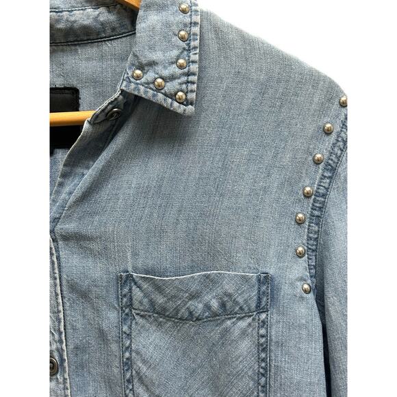Rails Studded Chambray Denim Shirt Small Button Front Western Style - Picture 2 of 7